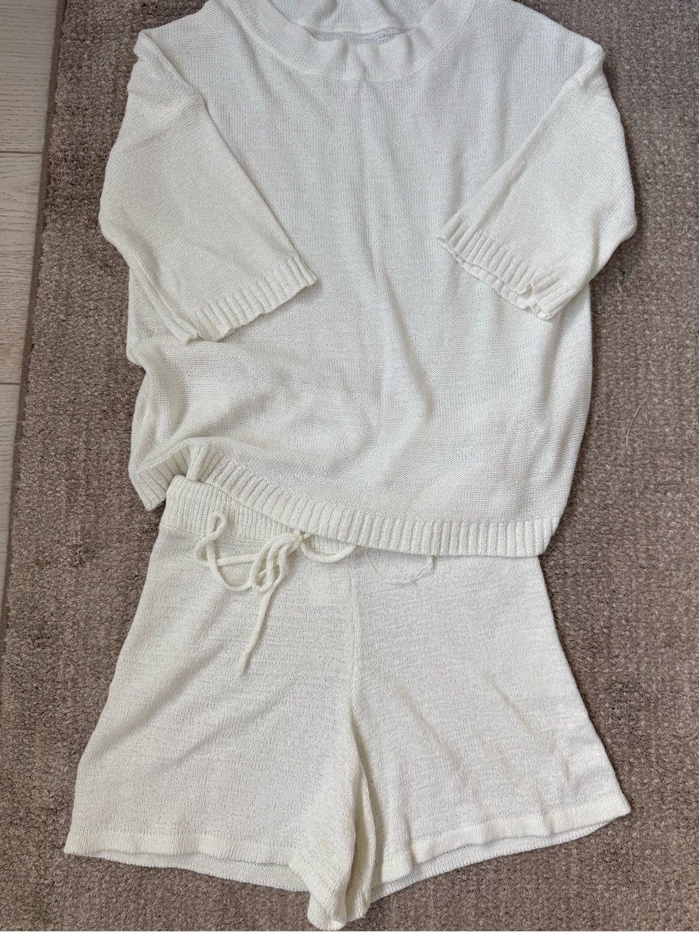 Women’s Cream Knit Lounge Set - Top & Shorts